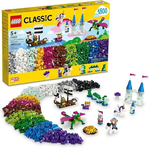 Classic Creative Fantasy Universe Set 11033, Building Adventure with Unicorn Toy, Castle, Dragon and Pirate Ship Builds, Toys for Kids Ages 5 Plus