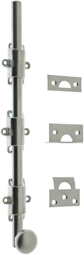idh by St. Simons 11280-26D Premium Quality Solid Brass Heavy Duty Surface Bolt with Round Knob, 18", Satin Chrome