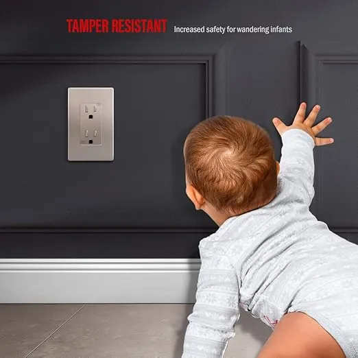 ENERLITES Elite Series Screwless Decorator Wall Plate Child Safe Outlet Cover, Size 1-Gang 4.68" H x 2.93" L, Unbreakable Polycarbonate Thermoplastic, SI8831-NK, Glossy, Nickel