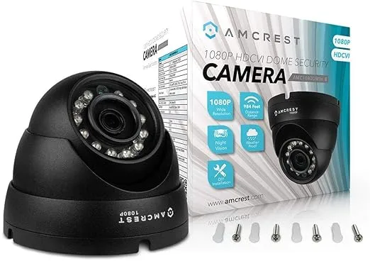 Amcrest Full HD 1080P 1920TVL Dome Outdoor Security Camera (Quadbrid 4-in1 HD-CVI/TVI/AHD/Analog), 2MP 1920x1080, 98ft Night Vision, Metal Housing, 3.6mm Lens 90° Viewing Angle, Black (AMC1080DM36-B)