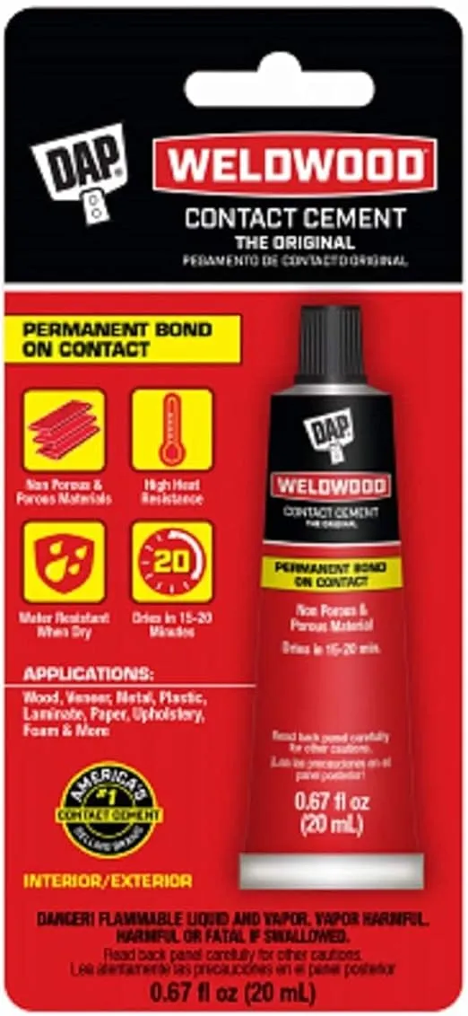 DAP COLORmaxx 7079800129 Weldwood Contact Cement, Liquid, Strong Solvent, Tan, 0.67 oz Bottle