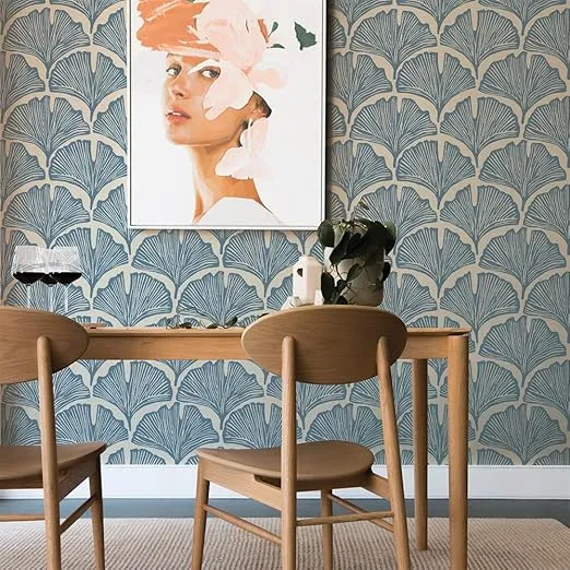 Tempaper x Novogratz Waverly Blue Feather Palm Removable Peel and Stick Wallpaper, 20.5 in X 16.5 ft, Made in The USA