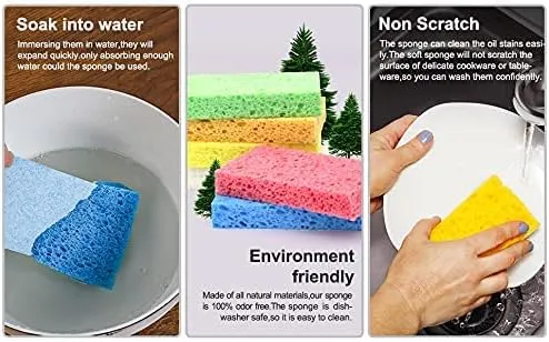 ARCLIBER Cellulose Sponges,Heavy Duty Scrub Kitchen Sponge,Clean Tough Messes Without Scratching Sponges Kitchen,Pop Up Eco Sponges DIY (6 Pack)