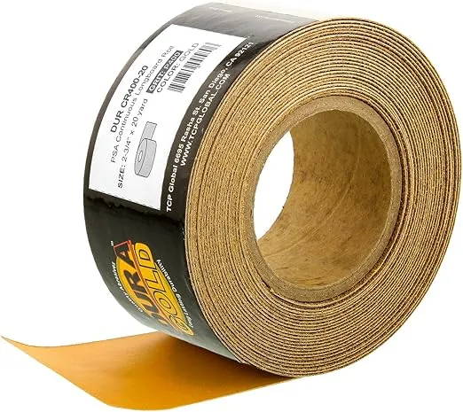 Dura-Gold Premium 400 Grit Gold PSA Longboard Sandpaper 20 Yard Long Continuous Roll, 2-3/4" Wide - Self Adhesive Stickyback Sandpaper for Automotive, Woodworking Air File Sanders, Hand Sanding Blocks
