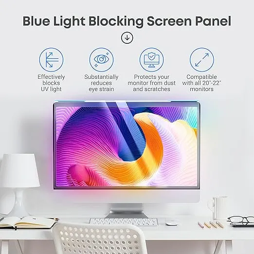 Blue Light Blocking Screen Protector Panel for 20, 21.5, 21.6, 22 inch Diagonal PC Anti-UV Eye Protection Filter Film - Widescreen Laptop and Monitor Frame Hanging Type (W 19.3" X H 12.5") [1 Pack]