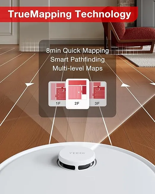 Yeedi C12 Robot Vacuum Cleaner and Mop, 8000Pa Strong Suction, ZeroTangle Brush, Smart Navigation, Self-Charging, Work with Alexa, White