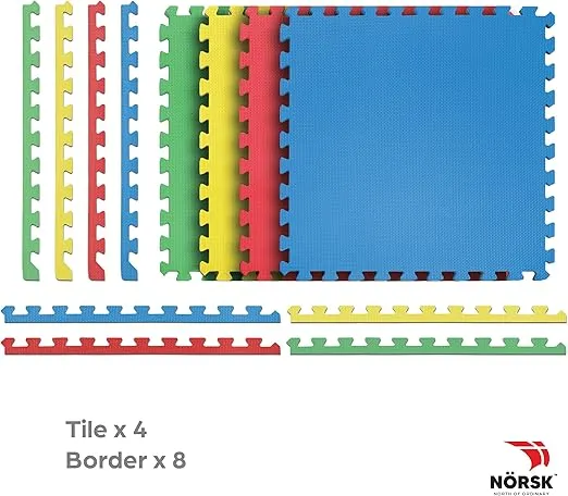Norsk Reversible Kids Puzzle Play Mats 1/2" Thick EVA Interlocking Foam Tiles (Multicolor/Black 16 Tiles - 64 sq. Ft. 1/2" Thick)