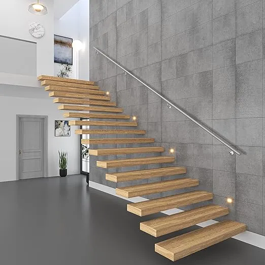 ROTHLEY Metal Stair Railing Handrail: 11.8FT Stainless Steel Hand Railings for Stairs Outdoor Indoor Wall Mount Stair Handrail Complete Kit 1.6" Round Hand Rail for Elderly & Kids (Brushed Finish)