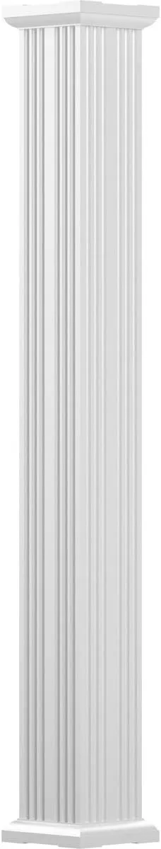 AFCO EA0608INFSATUTU 6" x 8' Endura-Aluminum Column, Square Shaft (For Post Wrap Installation), Non-Tapered, Fluted, Gloss White Finish w/ Capital & Base