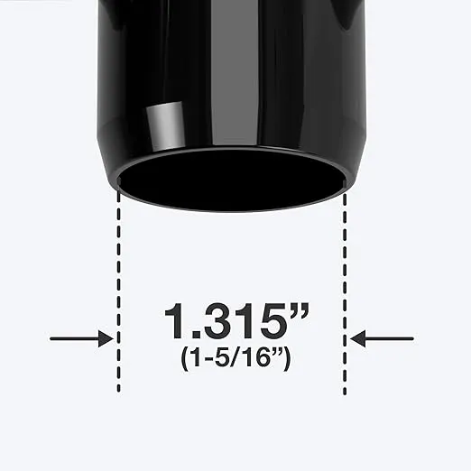 FORMUFIT 1" Standard PVC Tee Furniture Grade Fitting in Black, 1.315" Actual ID, (Pack of 4), Made in USA, UV-Resistant, Impact-Proof, Build Furniture, Shelves, Tents and More - F001TEE-BK-4