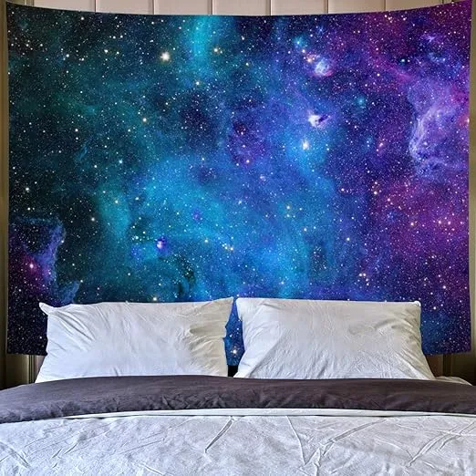 Lahasbja Galaxy Tapestry Blue Starry Sky Tapestry Universe Space Tapestry Wall Hanging Psychedelic Tapestry Mysterious Nebula Stars Wall Tapestry for Living Room Dorm (Blue Galaxy, S/39.4" × 52.4")