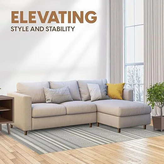 Yes4All 4-Inch Square Wooden Furniture Legs Set of 4, Brown Mid-Century Modern Feet for Sofa, Ottoman, Bench, Dresser, and Table Risers with Adjustable Levelers for Stability and Floor Protection