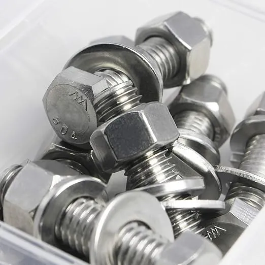 3/8-16 x 1 Hex Head Bolts Screws, Nuts, Flat & Lock Washers, Stainless Steel 304, Machine Fully Thread, Bright Finish, Assortment Kit 8Sets