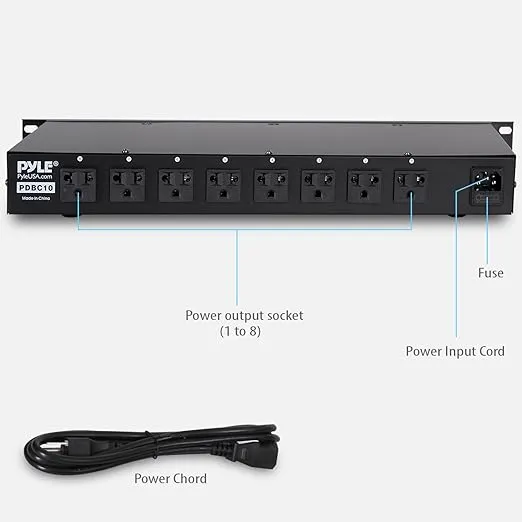 PYLE-PRO 8 Outlet Strips Electric Rack Mount PDU Unit w/ Digital Display and Surge Protection, 1U/15A/120V Aluminum Alloy Power, Covered w/ ON/OFF Switch, Wide Usage & Built-In Circuit Breaker