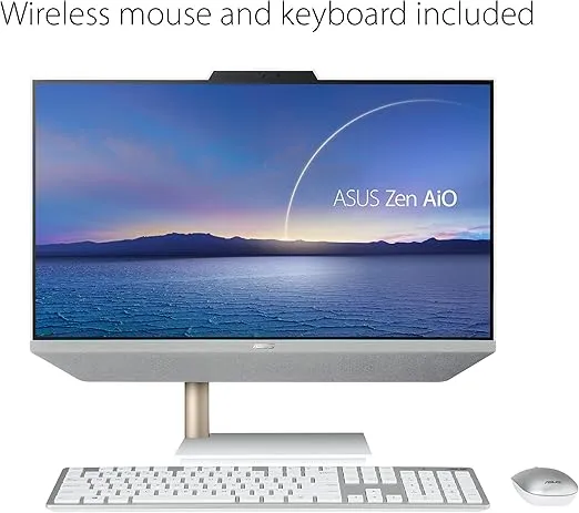 ASUS Zen AiO 24, 23.8” FHD Touchscreen Display, AMD Ryzen 7 5825U Processor, 16GB DDR4 RAM, 512GB SSD, Windows 11 Home, Kensington Lock, Wireless Keyboard and Mouse Included, White, M5401WYA-DH704T