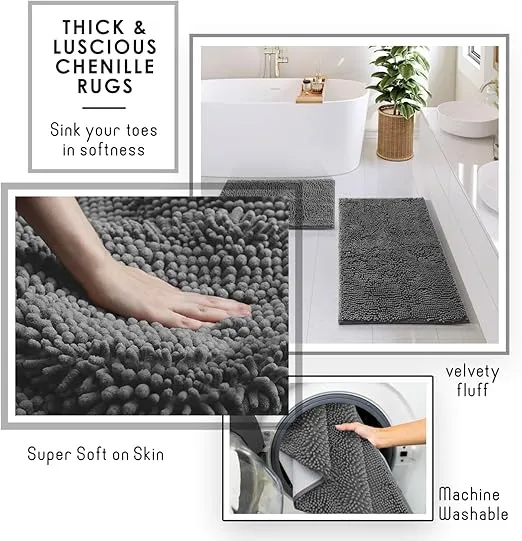 Clara Clark Bathroom Accessories Set - Grey Bathroom Set, Bathroom Sets with Shower Curtain and Rugs, 22PC Shower Curtain Set with Bathroom Trash Can