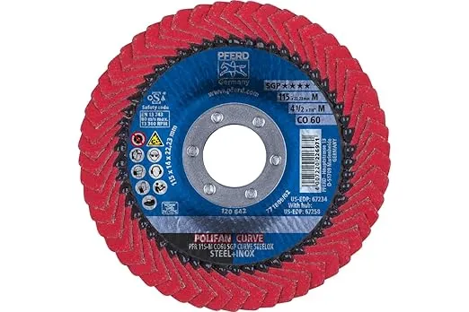 PFERD POLIFAN®-Curve Radial Type Flap Disc - 4-1/2" x 7/8", 60 Grit Ceramic Oxide, Welding Accessory and Angle Grinder Attachment - For Steel and Stainless Steel (INOX) Grinding - Pack of 1 - Part 67234