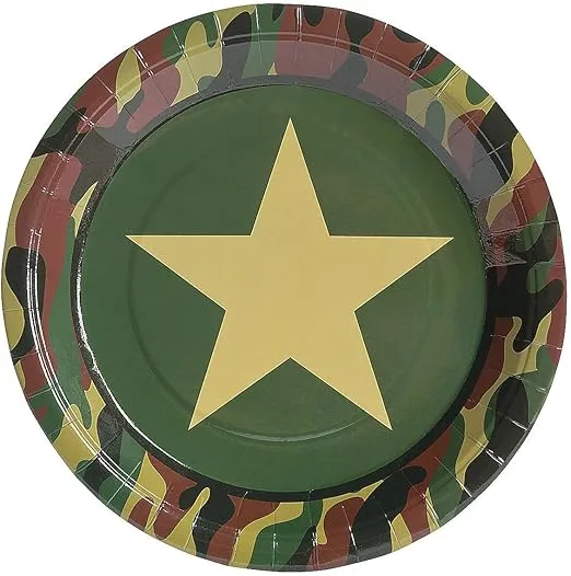 Fun Express Camouflage Army Star Paper Dinner Plates - Camouflage Star Themed Disposable Dessert Plates - Tableware Army Camouflage Disposable for Birthday Baby Shower Party Decoration - 8 Pieces