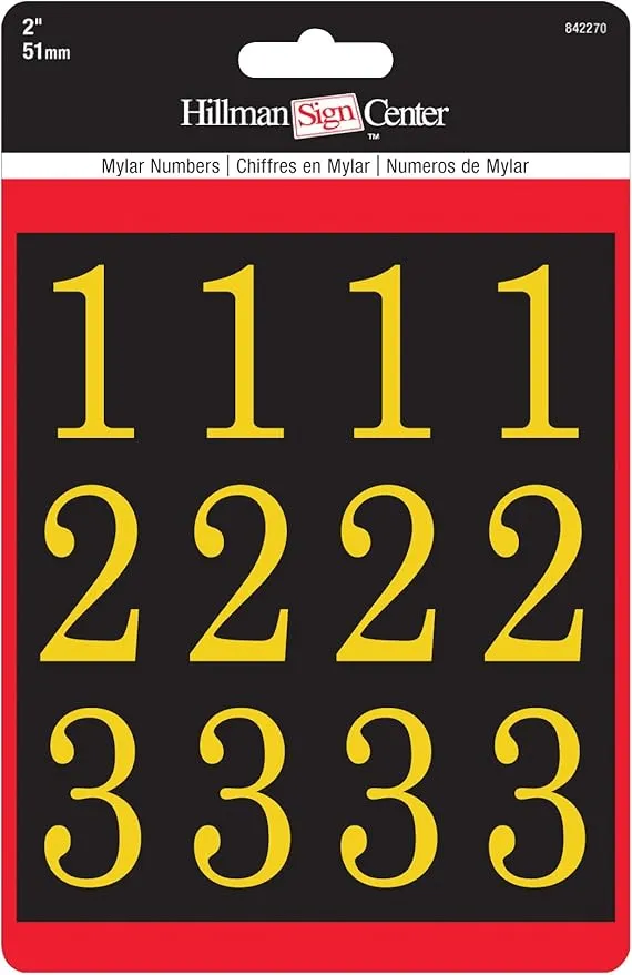 Hillman 842270 2" Peel-Off Black & Gold Poly-Film Numbers Pack, 2-Inch, Gold/Black