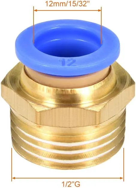 uxcell Straight Pneumatic Push to Quick Connect Fittings G1/2 Male x 12mm Tube OD 5pcs