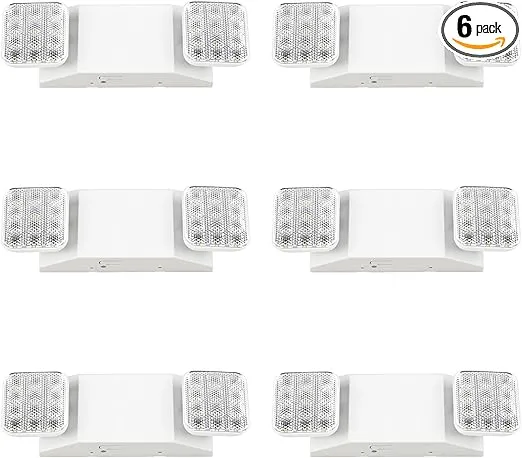 Sunco Emergency Lights Commercial Emergency LED Flood Lights for Power Outages Backup Battery (90 Minutes) Wall Mount, Hard Wired 120-277V Fire Resistant (UL 94V-0) 6 Pack