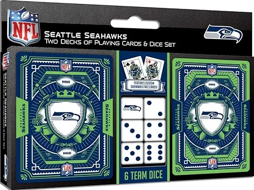 MasterPieces Game Day - NFL Seattle Seahawks 2-Pack Playing Cards & Dice Pack - Officially Licensed Set for Adults and Family