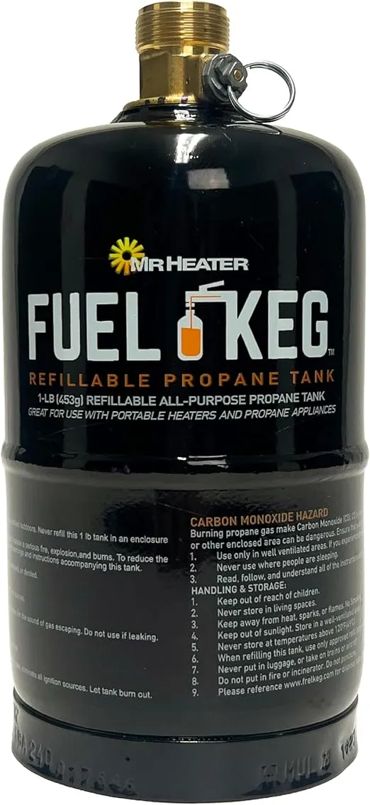 Mr. Heater Fuel Keg. - 1 lb. / 16 oz. Empty Refillable Propane Tank – DOT Certified, Black