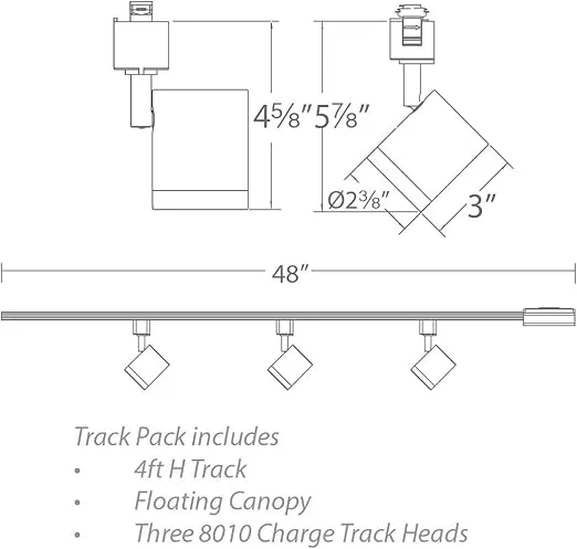 WAC Lighting, Charge LED 10W Energy Star 3 Light Track Kit with Floating Canopy Feed and 4Ft Track with End Caps 3000K in Black
