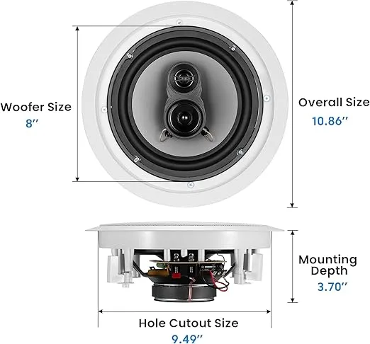 Acoustic Audio CS-IC83 in Ceiling 8" Home Theater 3 Speaker Set 3 Way 1050 Watt CS-IC83-3S