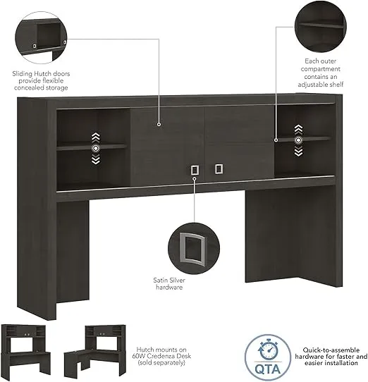 Office by kathy ireland Echo 60 -inch W Desktop Hutch, Charcoal Maple (KI60303-03)