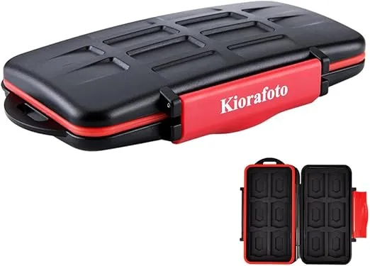 Kiorafoto Professional Water-Resistant Anti-Shock Holder Storage SD SDHC SDXC TF Memory Card Case Protector Cover with Carabiner for 12SD Cards & 12 Micro SD Cards