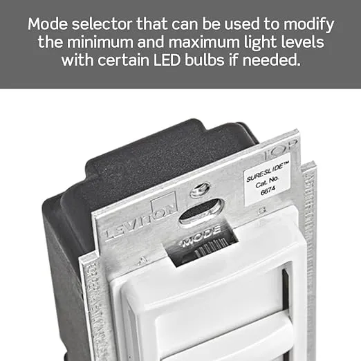 Leviton SureSlide Dimmer Switch for Dimmable LED, Halogen and Incandescent Bulbs, 6674-P0I, Ivory