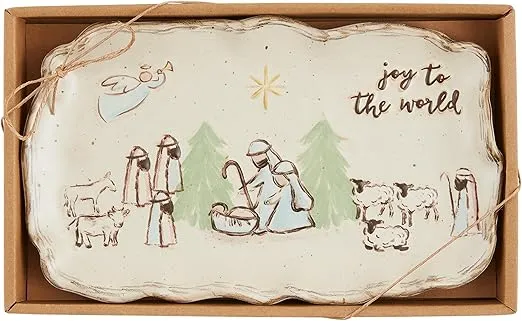 Mud Pie Boxed Nativity Plates, 6" x 9 3/4", Light Beige