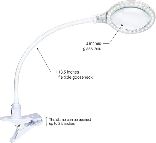 Brightech LightView Flex Magnifying Desk Lamp, 1.75X Light Magnifier, Adjustable Magnifying Glass with Light for Crafts, Reading, Close Work