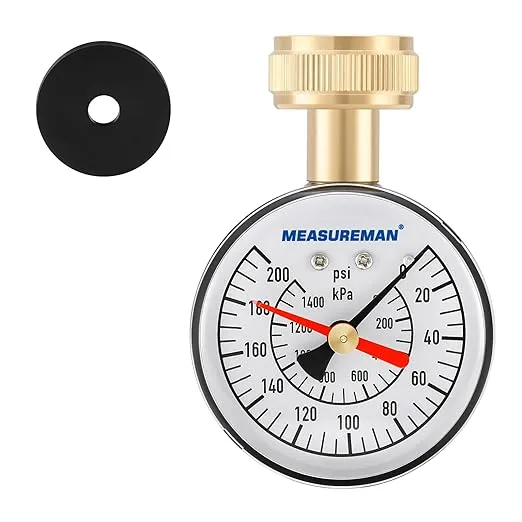 MEASUREMAN 2-1/2" Water Pressure Test Gauge, Water Flow Gauge, Water Pressure Tester, 0-200psi/kpa, 3/4" Female Garden Hose Thread, Memory Red Pointer, Garden Hose Pressure Tester, psi Gauge