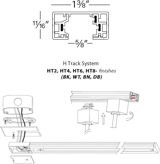 WAC Lighting H Track 4FT Single Circuit Field Cuttable 120V Track for H Style 3-Wire Track Fixtures with 2 Endcaps in Black