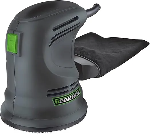 Genesis GROS2304 5" Random Orbit Sander with Rubberized Palm Grip, Hook-and-Loop System, Dust Bag, and Dust-Protected Power Switch