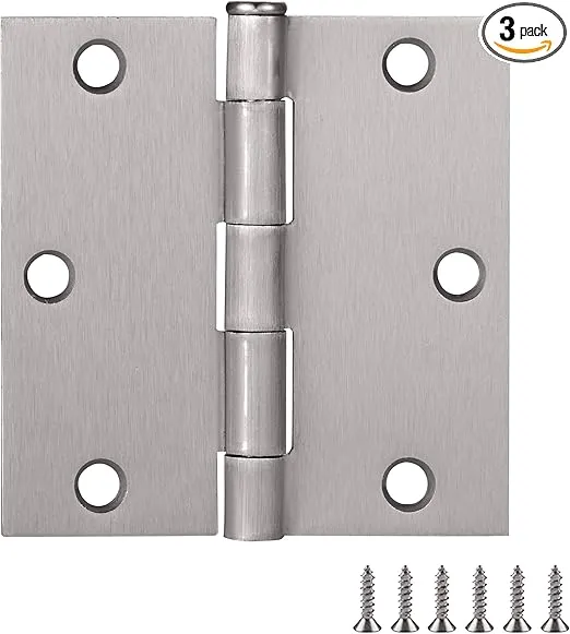 Door Hinges for Interior Doors 3-Pack 3-1/2-inch x 3-1/2-inch, Design House Square Corner Steel Door Hinge Door Hardware, Satin Nickel, 181479