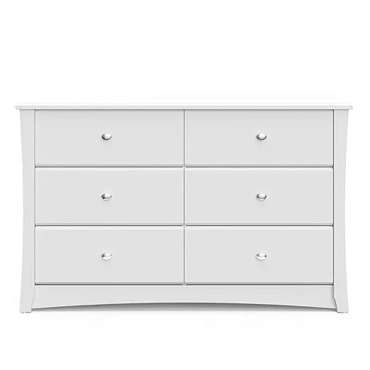 Storkcraft Crescent 6 Drawer Double Dresser (White) – GREENGUARD Gold Certified, Kids Dresser Drawer Organizer For Nursery, Chest of Drawers