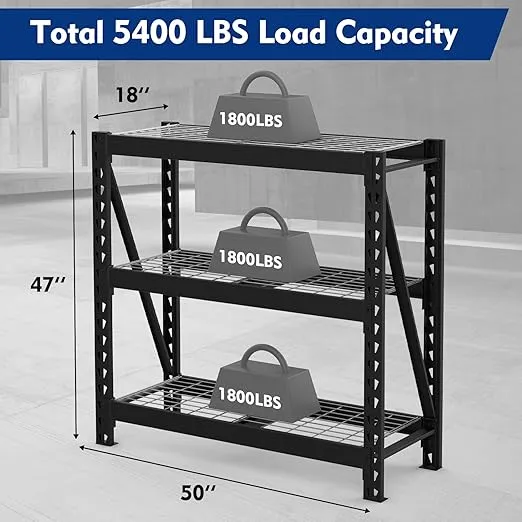 WORKPRO 3-Tier Metal Garage Shelving Unit, Heavy Duty Storage Utility Rack, 50”W x 18”D x 47”H, 5400 LBS Load Capacity, Industrial Steel Shelf with Adjustable Shelves for Shop Warehouse Basement