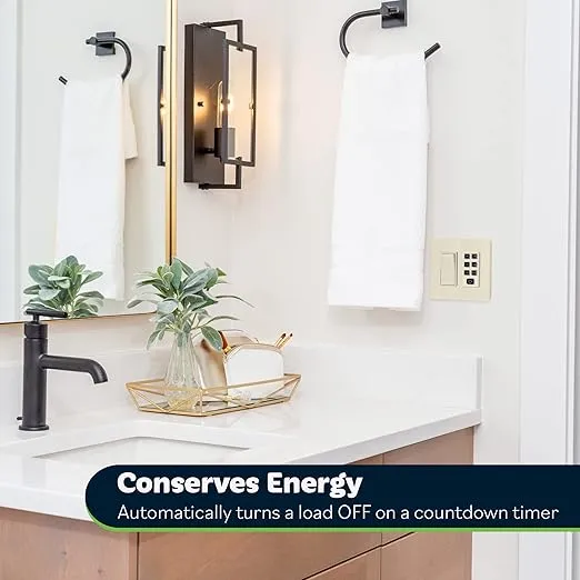 TOPGREENER 1-Hour Countdown Timer Switch, 1-5-10-20-30-60 Min, for Fans and Lights, LED Indicator, 120VAC 60Hz, 1/2HP, 150W LED, Neutral Wire Required, UL Listed, TGT06-1H-RT-LA, Light Almond