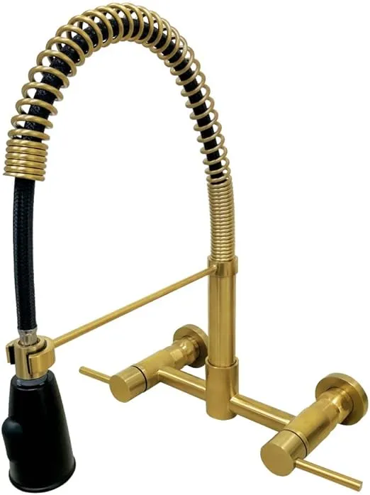 Kingston Brass Gourmetier GS8287DL Concord 2-Handle Wall Mount Pull-Down Kitchen Faucet, Brushed Brass