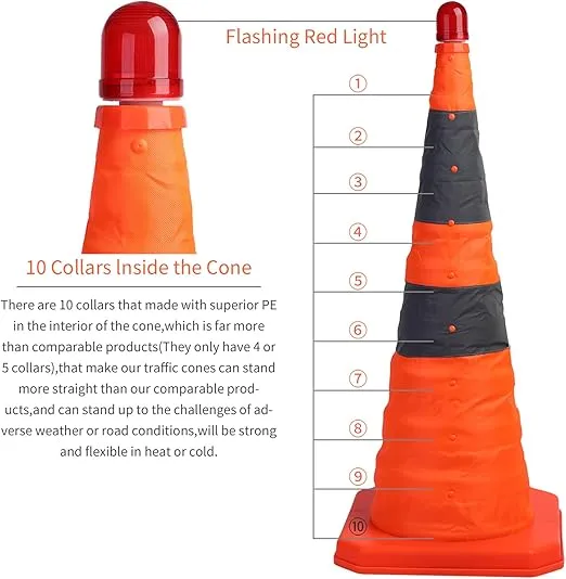 Sunnyglade [4-Pack] 28 inch Collapsible Traffic Cones with LED Light Multi Purpose Pop up Reflective Safety Cone (Orange x4)