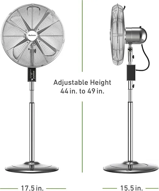 HOLMES 16" Chrome Digital Stand Fan, 75° Oscillation, 3 Speeds, 4 Blades, 3 Modes, Adjustable Height, 18° Head Tilt, Ideal for Home, Bedroom or Office, Remote Control