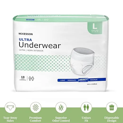 McKesson Ultra Underwear, Incontinence, Heavy Absorbency, Large, 18 Count