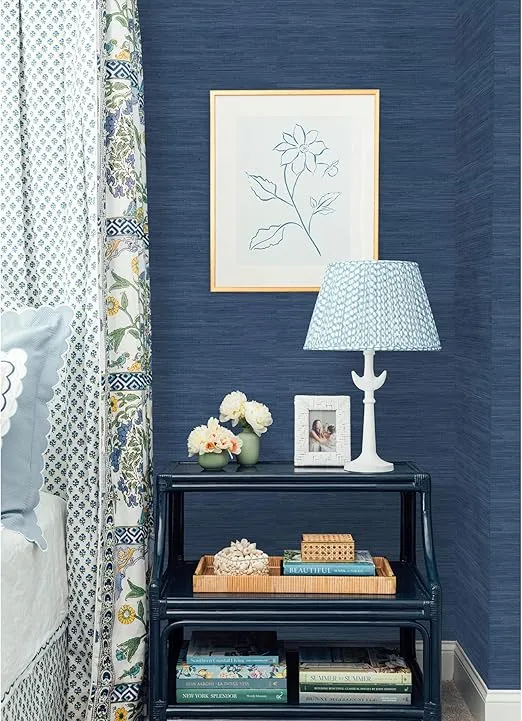 NuWallpaper x Social Social Classic Faux Grasscloth Peel and Stick Wallpaper, Navy Blue