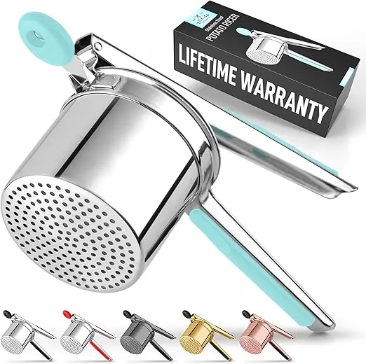 Zulay Kitchen Large 15oz Potato Ricer, Heavy Duty Stainless Steel Potato Masher and Ricer for Mashed Potatoes, Mashed Potato Masher & Potato Press Gadget for Perfect Mashed Potatoes - Turquoise