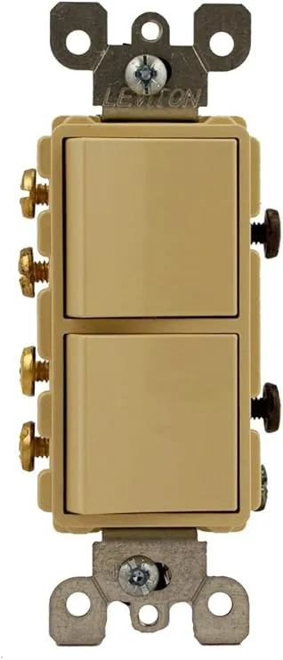 Leviton 5643-I 15 Amp, 120/277 Volt, Decora Brand Style 3-Way / 3-Way AC Combination Switch, Commercial Grade, Grounding, Ivory