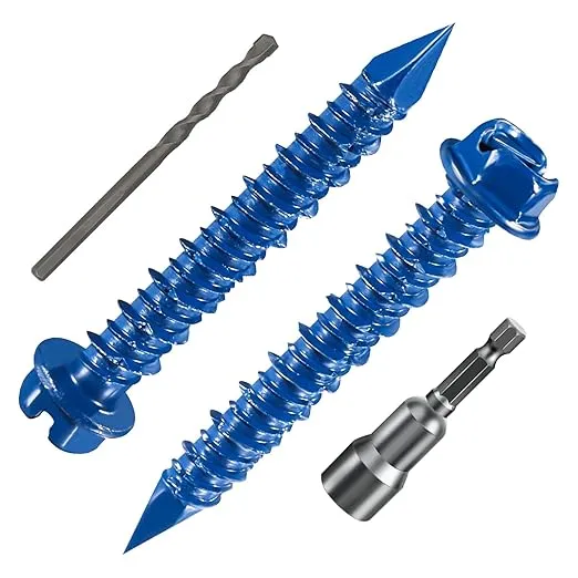 Wensilon(100 PCS) 1/4" * 2-1/4" Slotted Hex Washer Head Concrete Screws Anchor Kit Blue Flat Head for Anchoring to Masonry, Block or Brick Stucco