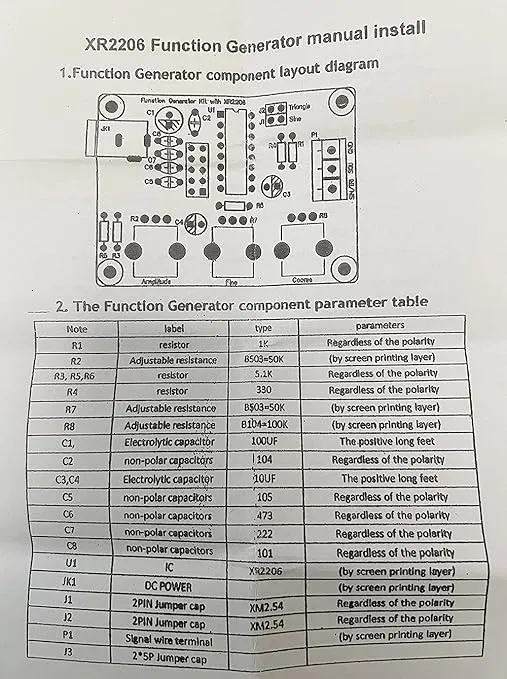 Precise Function Signal Generator Kit XR2206 Frequency Module Sine Triangle Square Output Adjustable 1Hz-1MHz DC 9-12V